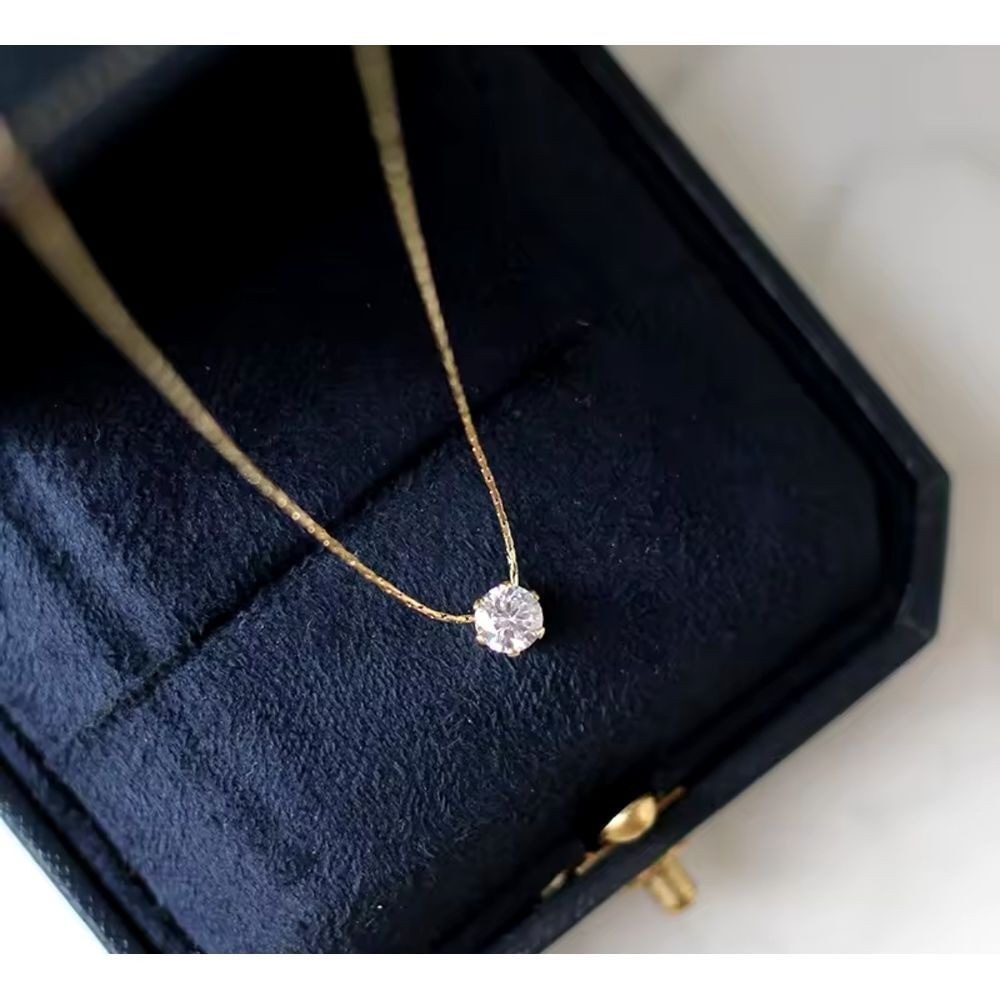 Classic Solitaire Cubic Zirconia Necklace, 14K Gold-over  Stainless Steel Chain